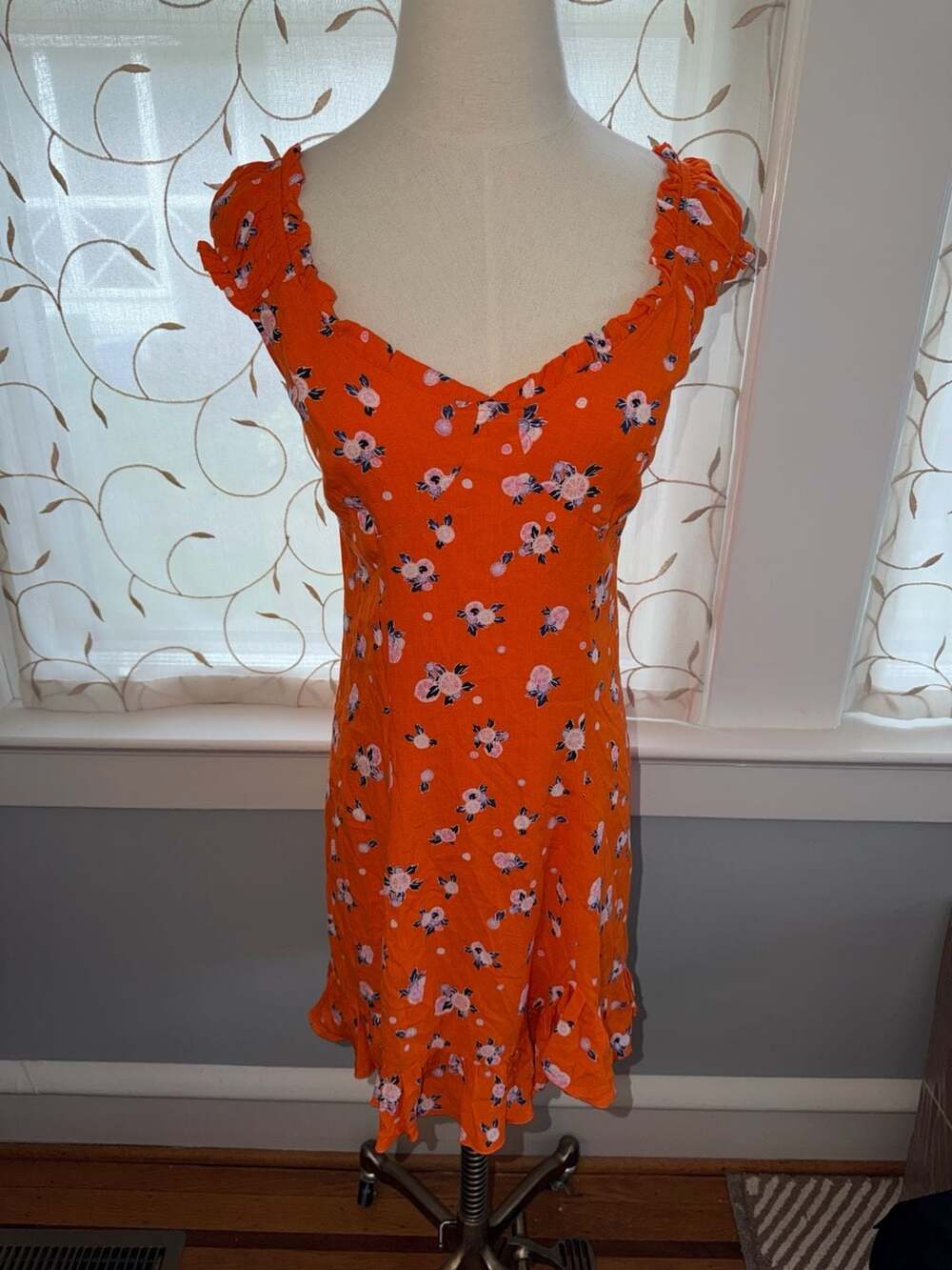 Free People Like a Lady Orange Floral Printed Mini Dress Size S